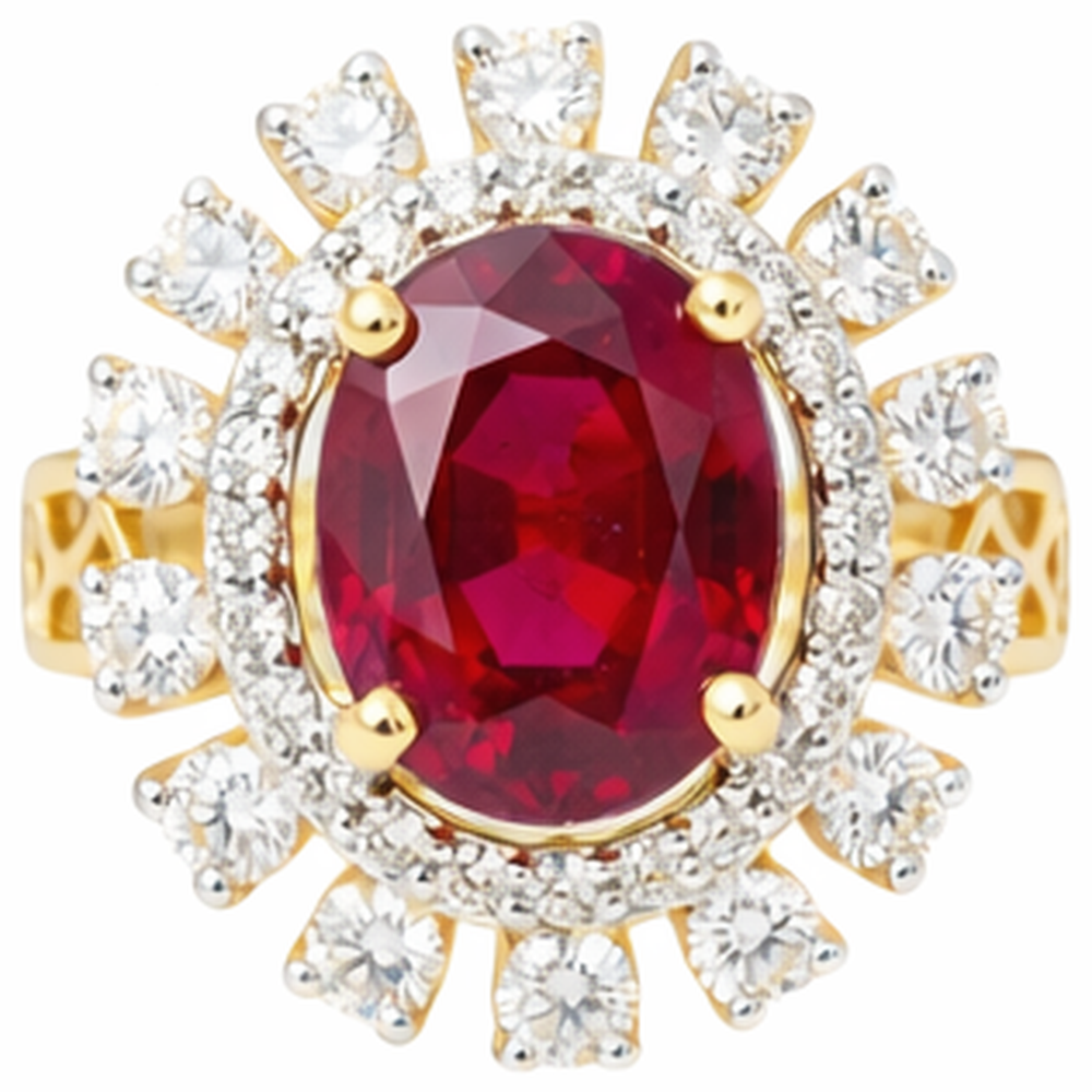 Belle Bague Rubis De Forme Ovale Rouge Avec Diamant Naturels Extraits des Mines ( et non cultivés en laboratoire ) 7 Carats Or Jaune