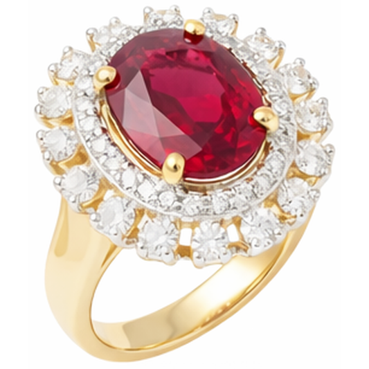 Belle Bague Rubis De Forme Ovale Rouge Avec Diamant Naturels Extraits des Mines ( et non cultivés en laboratoire ) 7 Carats Or Jaune
