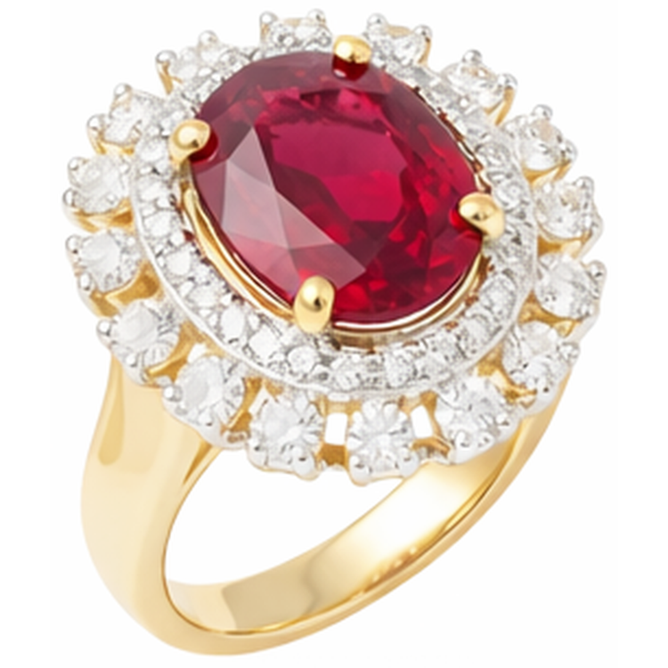 Belle Bague Rubis De Forme Ovale Rouge Avec Diamant Naturels Extraits des Mines ( et non cultivés en laboratoire ) 7 Carats Or Jaune