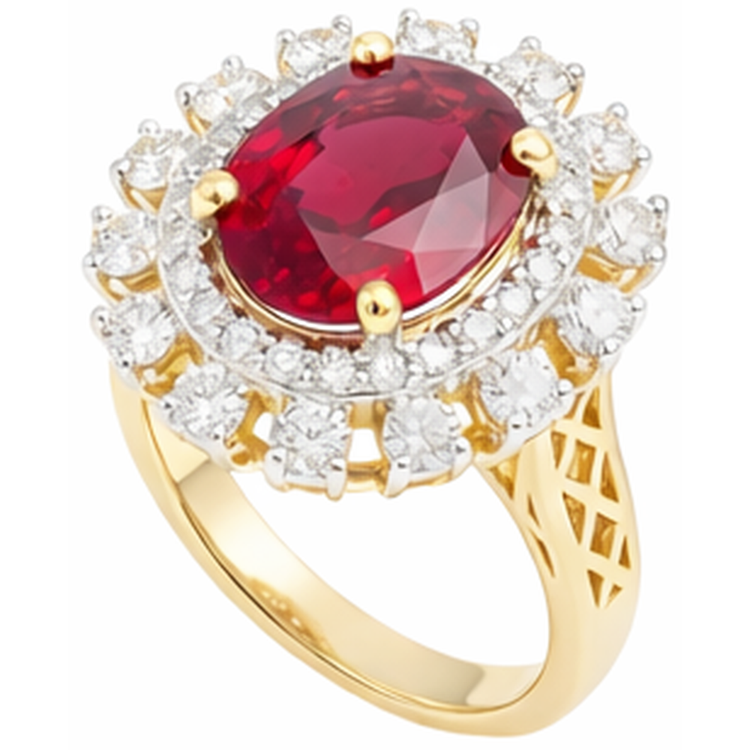Belle Bague Rubis De Forme Ovale Rouge Avec Diamant Naturels Extraits des Mines ( et non cultivés en laboratoire ) 7 Carats Or Jaune