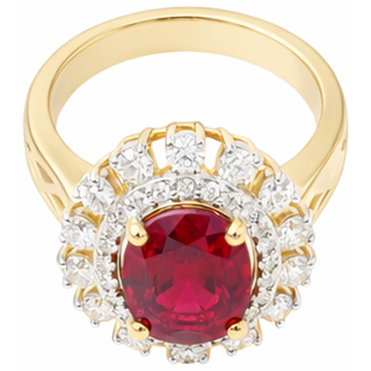 Belle Bague Rubis De Forme Ovale Rouge Avec Diamant Naturels Extraits des Mines ( et non cultivés en laboratoire ) 7 Carats Or Jaune