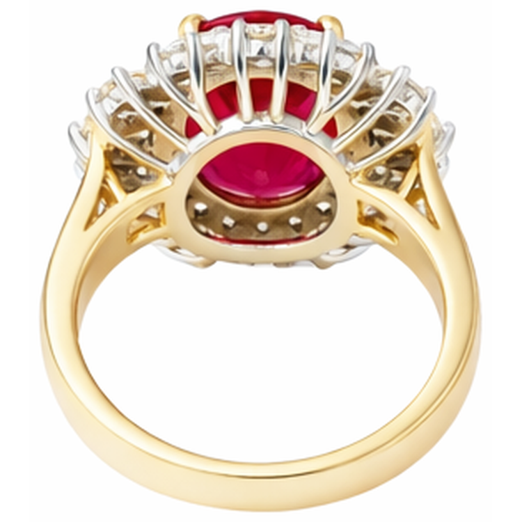 Belle Bague Rubis De Forme Ovale Rouge Avec Diamant Naturels Extraits des Mines ( et non cultivés en laboratoire ) 7 Carats Or Jaune