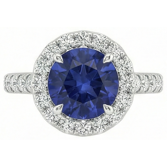 Belle Bague Tanzanite Bleue Avec Diamant Naturels Extraits des Mines ( et non cultivés en laboratoire ) 2.25 Carats Or Blanc 14K