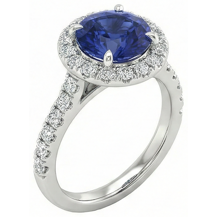 Belle Bague Tanzanite Bleue Avec Diamant Naturels Extraits des Mines ( et non cultivés en laboratoire ) 2.25 Carats Or Blanc 14K