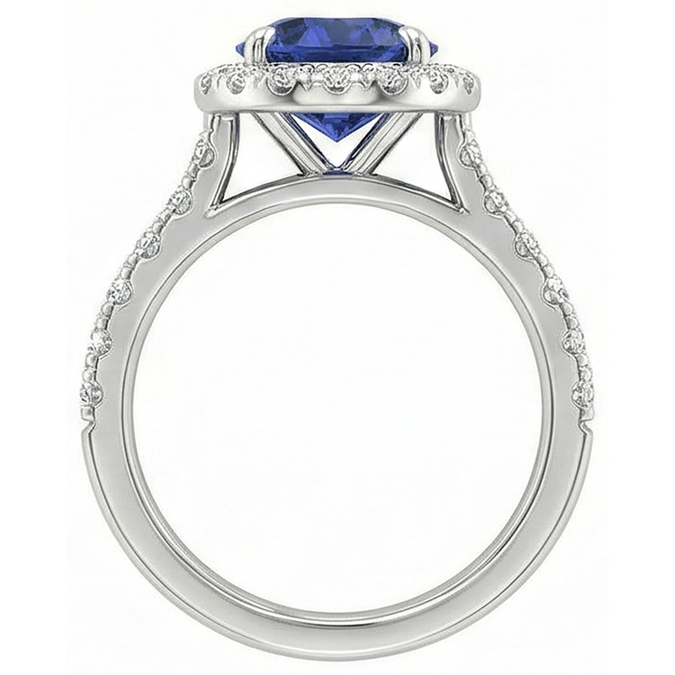Belle Bague Tanzanite Bleue Avec Diamant Naturels Extraits des Mines ( et non cultivés en laboratoire ) 2.25 Carats Or Blanc 14K