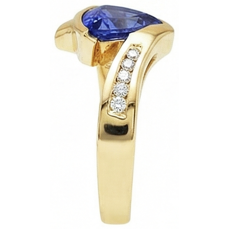 Belle Bague Tanzanite Trillion De Diamants Naturels Extraits des Mines ( et non cultivés en laboratoire ) En Or Jaune 1.95 Carats