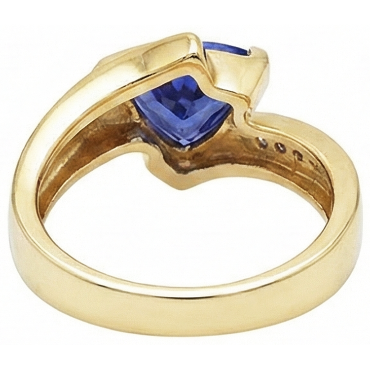 Belle Bague Tanzanite Trillion De Diamants Naturels Extraits des Mines ( et non cultivés en laboratoire ) En Or Jaune 1.95 Carats