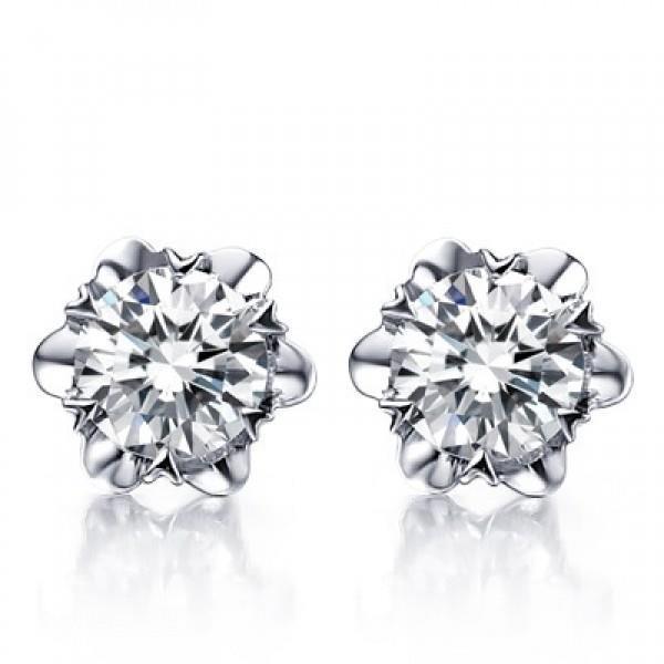 Belle Boucle D'oreille Réel Diamant De Forme Ronde 3 Carats Or Blanc 14K
