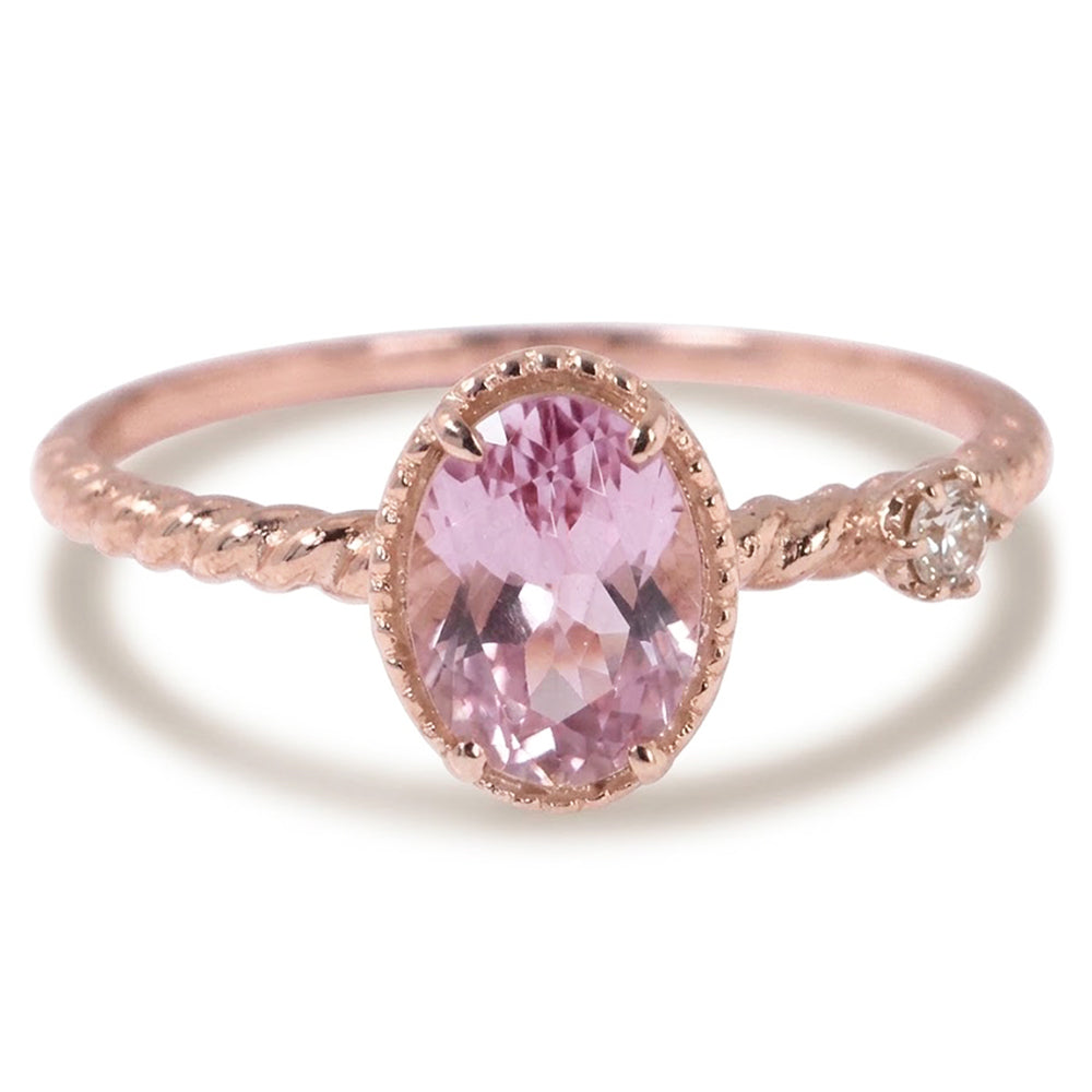 Belle bague de mariage ovale rose kunzite et diamants en or rose 13.15 ct
