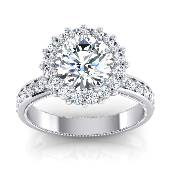 Belle bague halo de Naturel diamants ronds de 5 carats en or blanc 14k