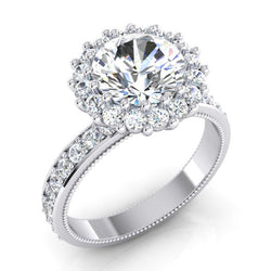 Belle bague halo de Naturel diamants ronds de 5 carats en or blanc 14k