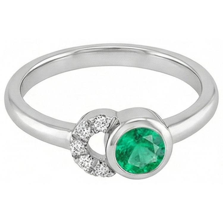 Émeraude Fine Taille Ronde Bague avec Gemme en Or Blanc 14 Carats – vue de côté