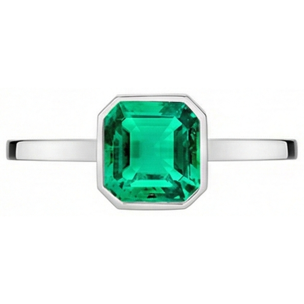 Émeraude Fine Bague avec Gemme 2-carats Or Blanc 14 Carats – vue d'angle