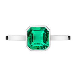 Émeraude Fine Serti Clos Bague avec Gemme 2 carats en Or Blanc