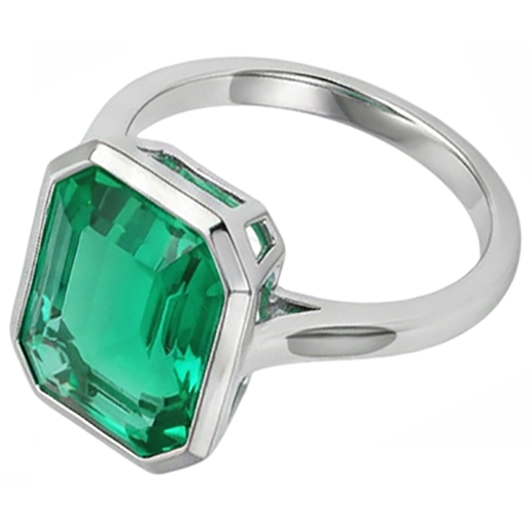 Bague Pierre Précieuse Or Blanc 14 Carats avec Émeraude – vue de côté
