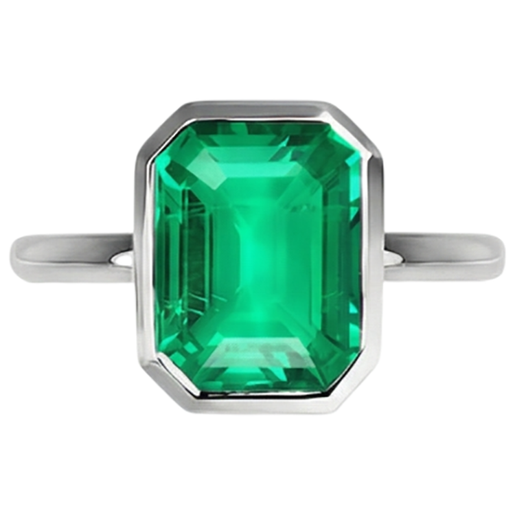 Émeraude Bague Pierre Précieuse 2 carats Or Blanc 14 Carats – vue de profil