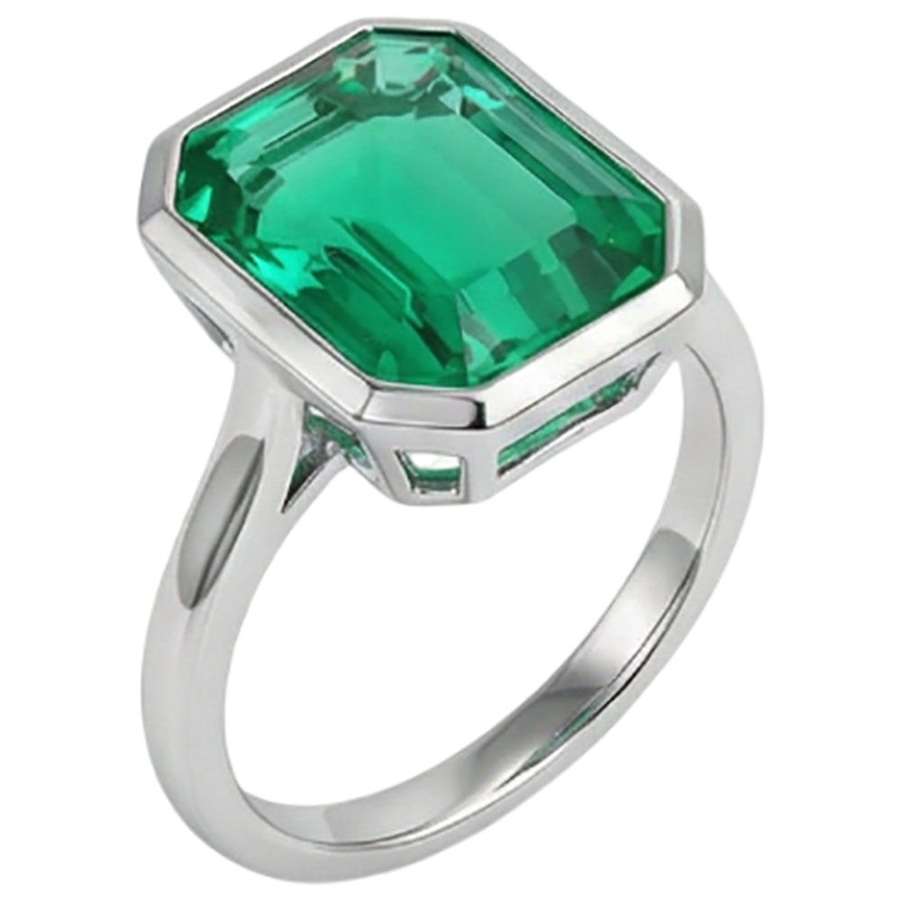 Émeraude Taille Émeraude Bague Pierre Précieuse en Or Blanc 14 Carats – vue d'angle