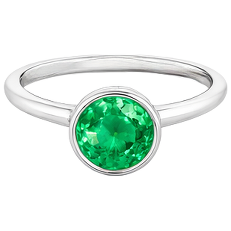 Bague Pierre de Couleur Or Blanc 14 Carats avec Émeraude Colombienne – vue de face