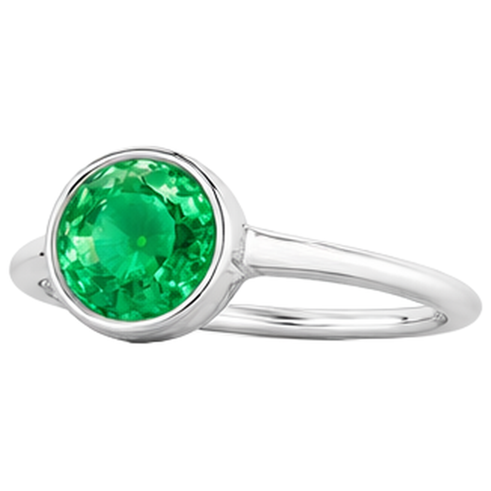 Bague Pierre de Couleur Or Blanc 14 Carats avec Émeraude Colombienne – vue de côté