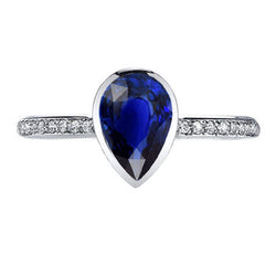 2,50 carats Saphir Bleu Bleuet Bague avec Gemme en Or 14K Blanc
