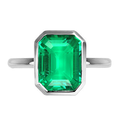 Bague Pierre Précieuse Or Blanc 14 Carats avec Émeraude – vue principale