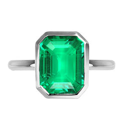 Or Blanc 14 Carats Serti Clos Émeraude Bague Pierre Précieuse 2