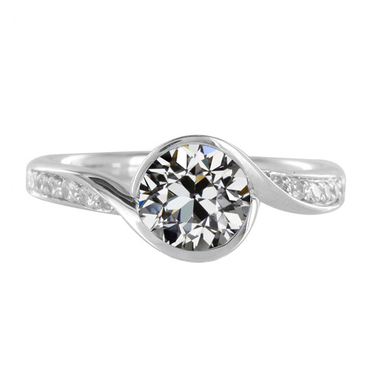 Bague Solitaire avec Accents Or Blanc 14 Carats avec Diamant – vue principale