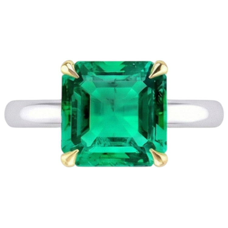 Bague avec Gemme Or Deux Tons 14 Carats avec Émeraude – vue de profil