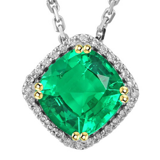 Collier Pendentif Pierre Or 14K Bicolore avec Émeraude – vue principale