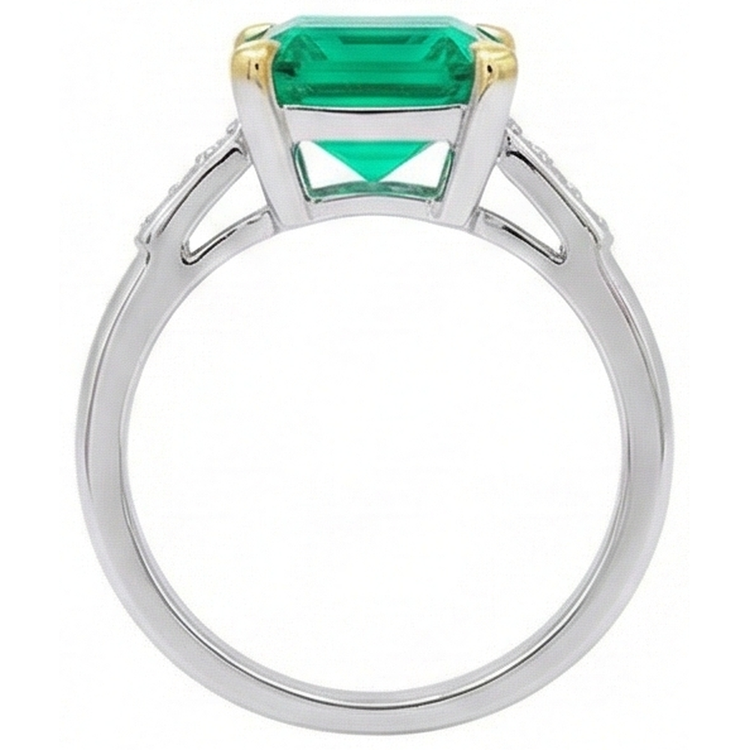 Bague Pierre Précieuse Or Deux Tons 14 Carats avec Émeraude Colombienne – vue de dessus