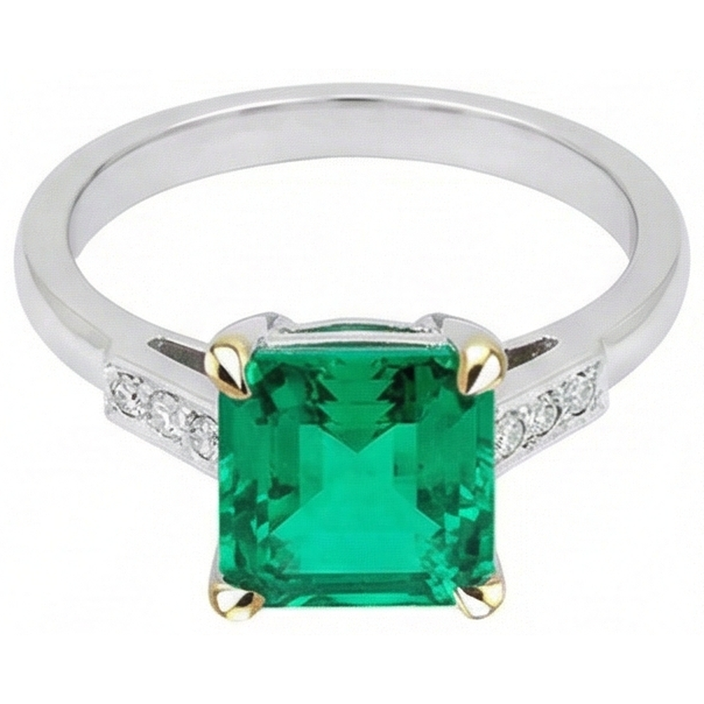Bague Pierre Précieuse Or Deux Tons 14 Carats avec Émeraude Colombienne – vue d'angle