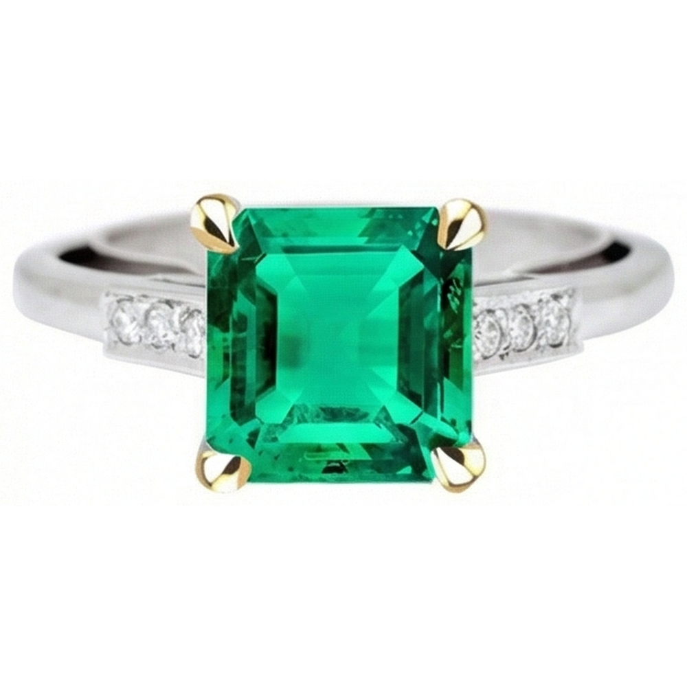 Taille à Degrés Émeraude Colombienne bague en Or Deux Tons 14 Carats – vue de face
