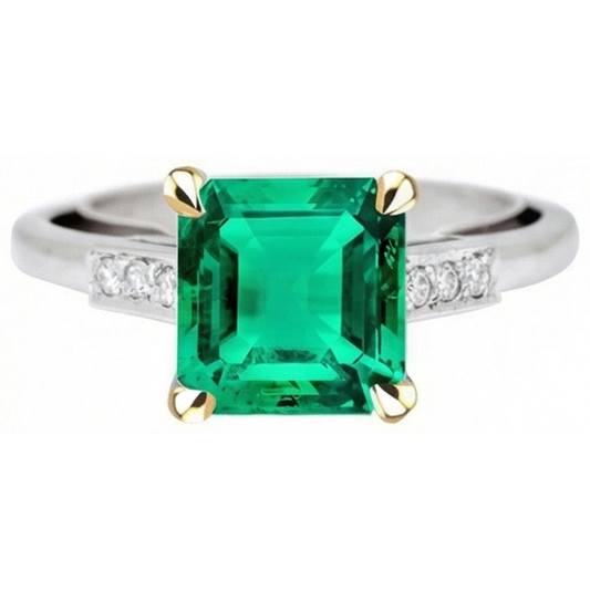 Taille à Degrés Émeraude Colombienne bague en Or Deux Tons 14 Carats – vue de face