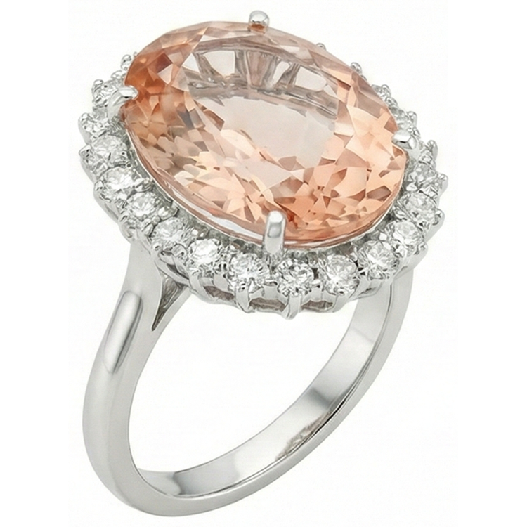 Morganite Bague Pierre Précieuse 18,50-carats Or 14K Blanc – vue de face