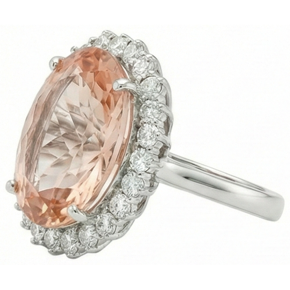 Bague Pierre Précieuse Or 14K Blanc avec Morganite – vue de côté