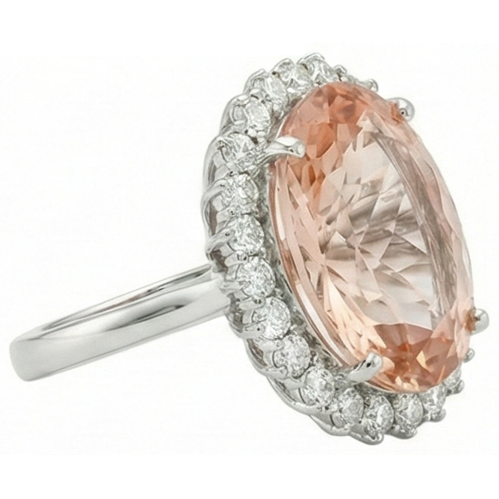 Taille Ovale Morganite bague en Or 14K Blanc – vue d'angle