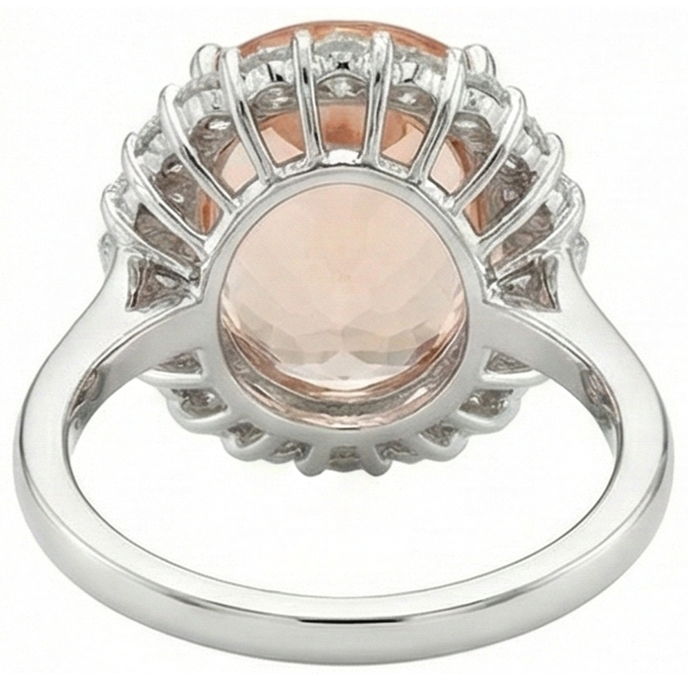Morganite Taille Ovale Bague Pierre Précieuse en Or 14K Blanc – vue de dessus