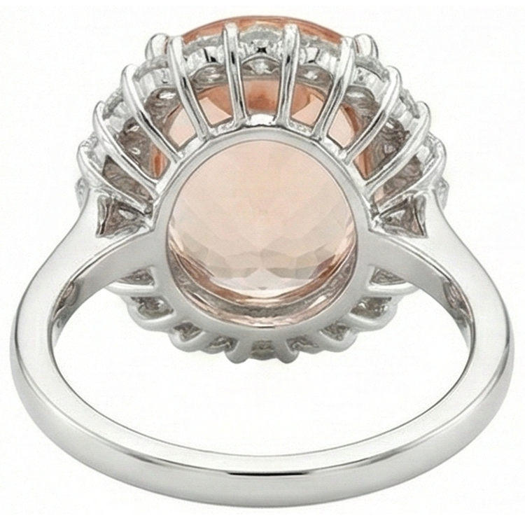 Morganite Taille Ovale Bague Pierre Précieuse en Or 14K Blanc – vue de dessus