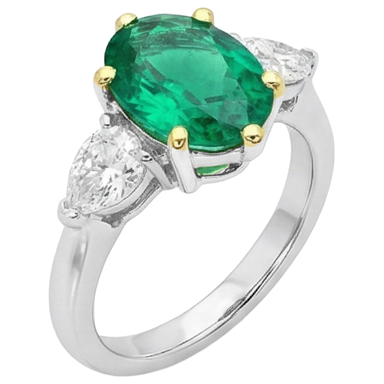 Bague Pierre Précieuse Or Bicolore 14 Carats avec Émeraude Colombienne – vue d'angle
