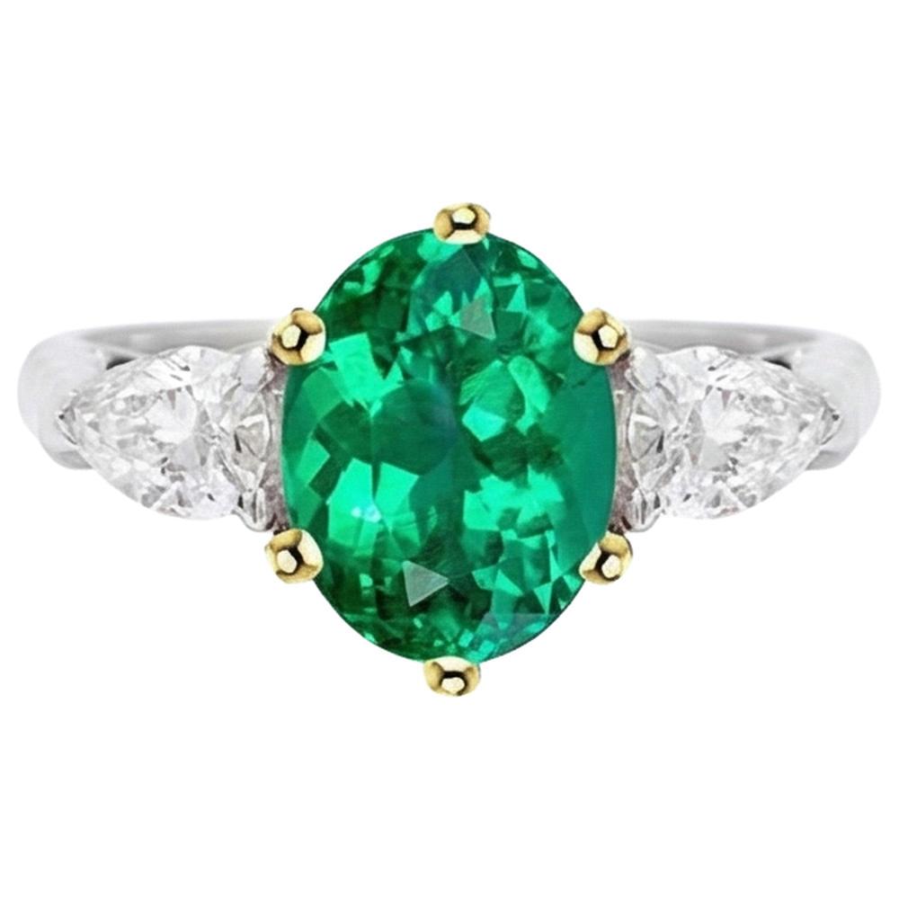 Taille Ovale Émeraude Colombienne bague en Or Bicolore 14 Carats – vue de côté