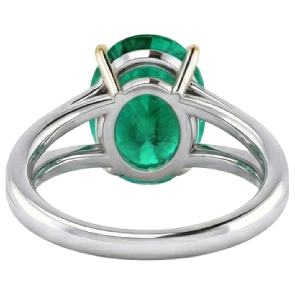 Ovale Émeraude Fine bague en Or Bicolore 14 Carats – vue de dessus