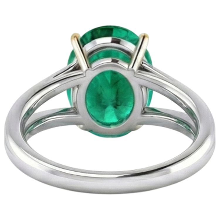 Ovale Émeraude Fine bague en Or Bicolore 14 Carats – vue de dessus