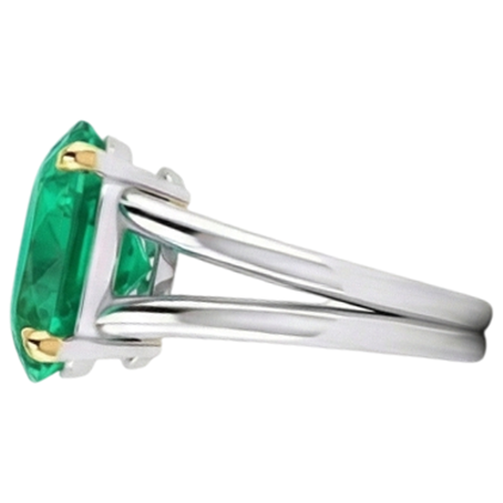 Ovale Émeraude Fine bague en Or Bicolore 14 Carats – vue d'angle