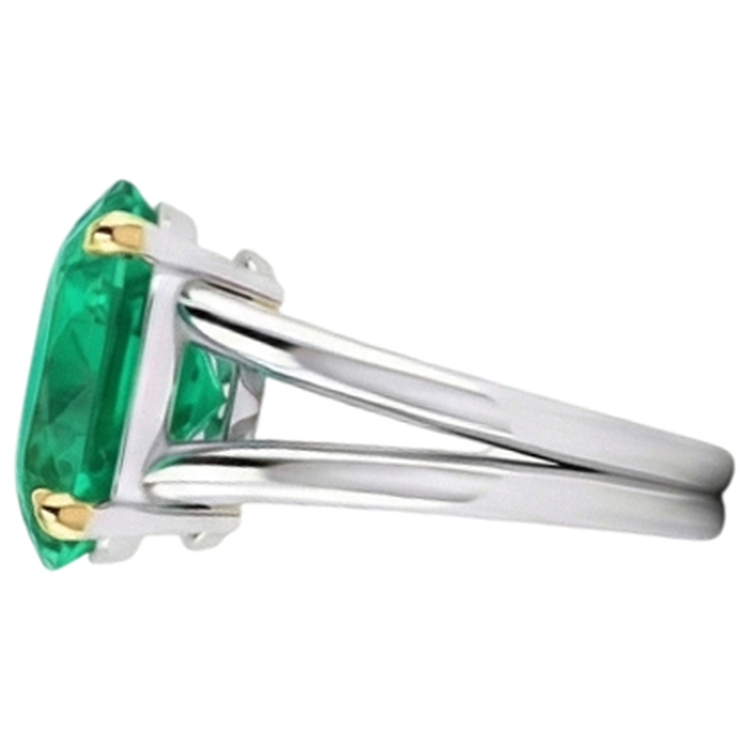 Ovale Émeraude Fine bague en Or Bicolore 14 Carats – vue d'angle
