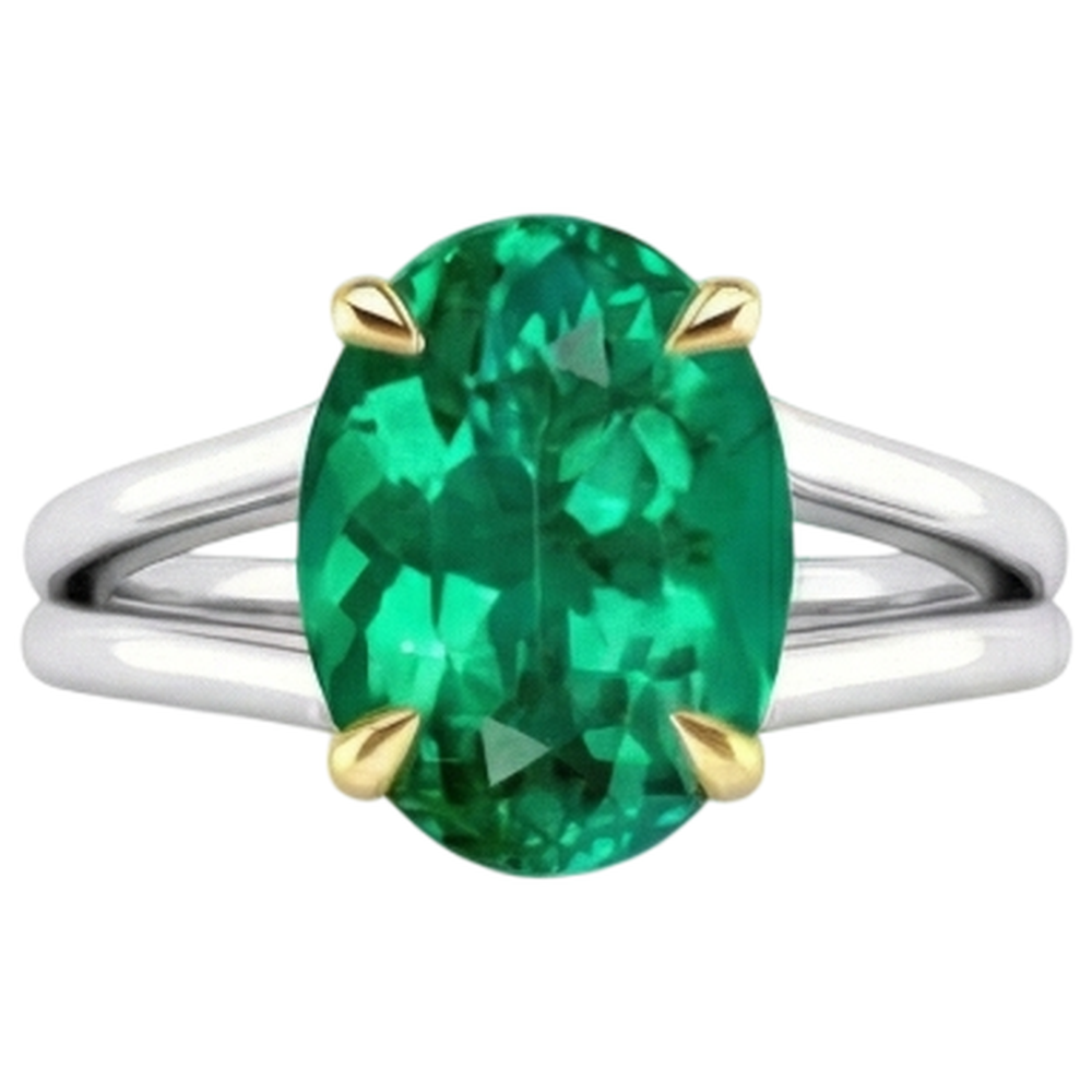 Émeraude Fine Ovale Bague avec Gemme en Or Bicolore 14 Carats – vue de côté