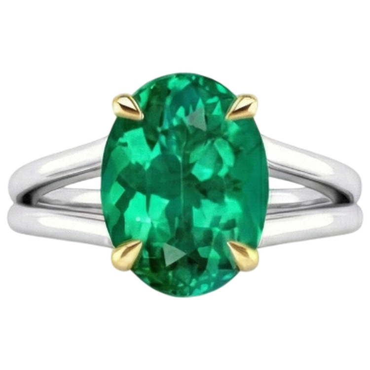 Émeraude Fine Ovale Bague avec Gemme en Or Bicolore 14 Carats – vue de côté