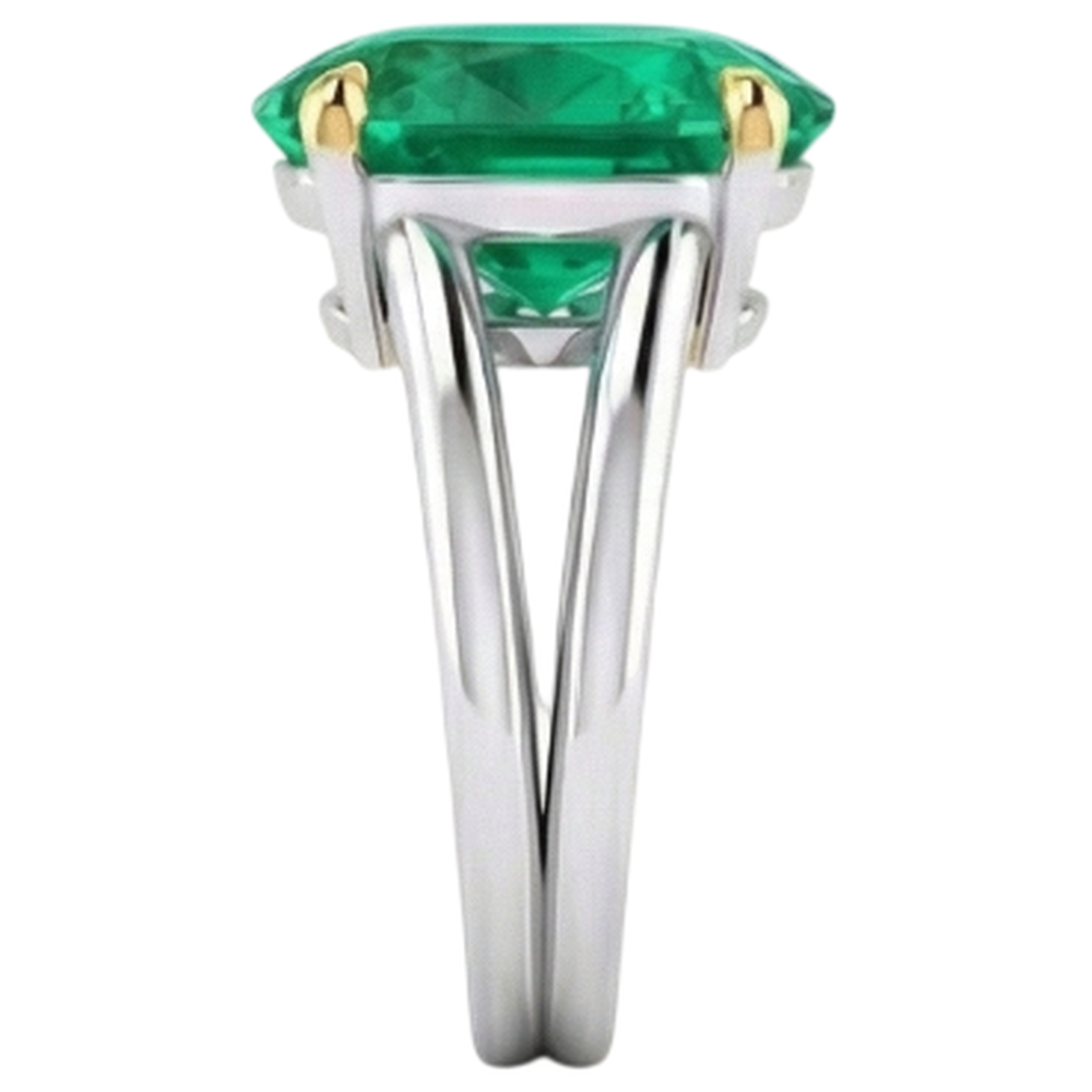 Émeraude Fine Bague avec Gemme 4-carats Or Bicolore 14 Carats – vue de profil