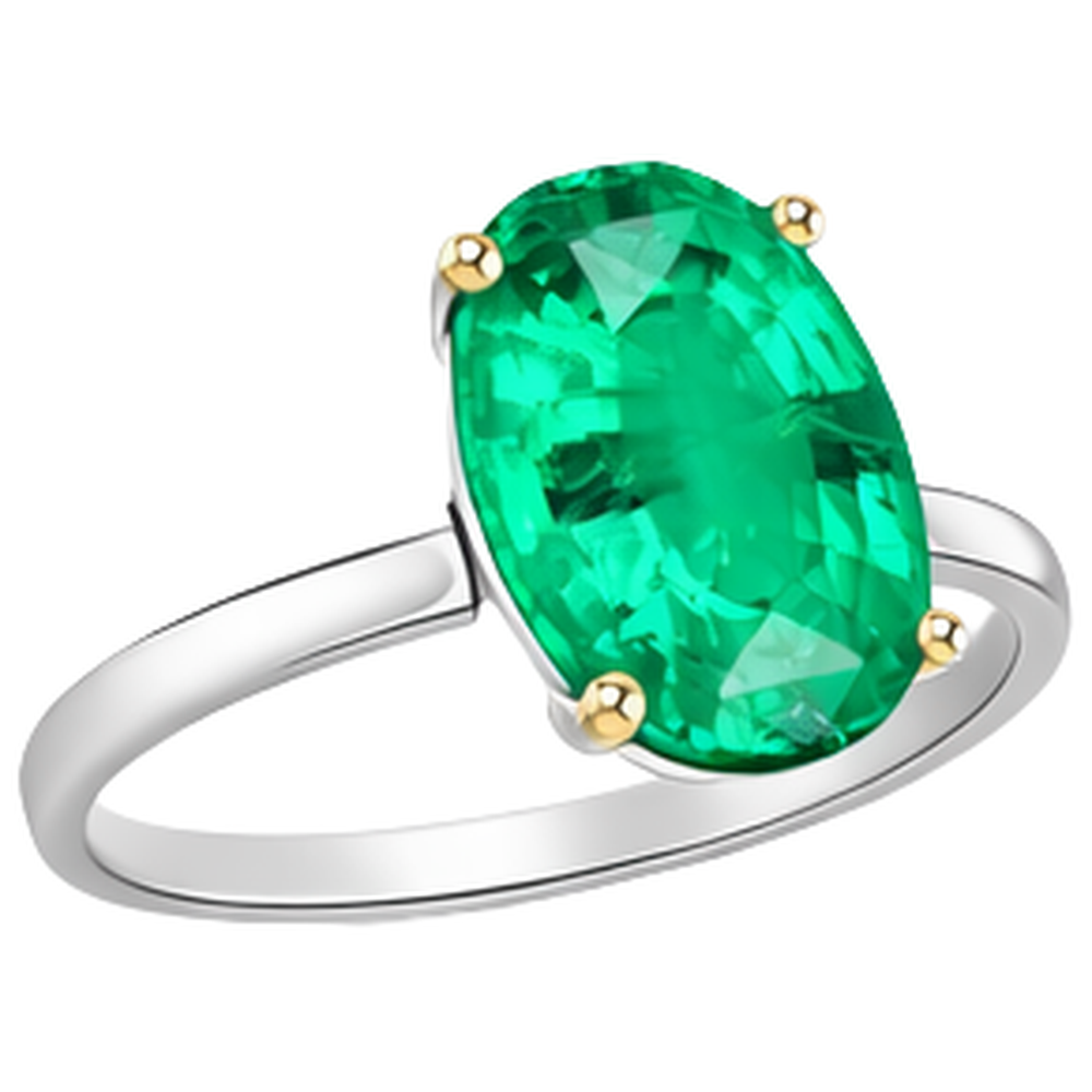 Émeraude Bague avec Gemme 4 carats Or 14K Bicolore – vue de face