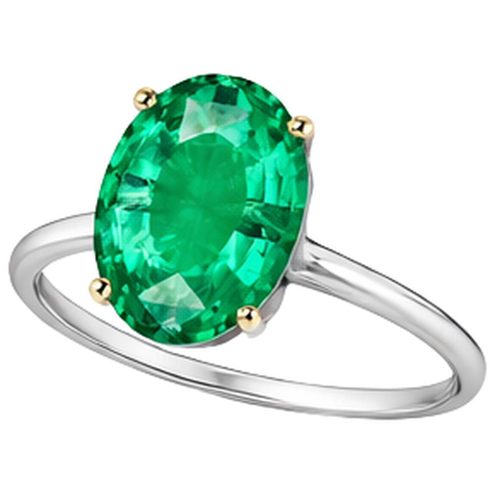 Émeraude Bague avec Gemme 4 carats Or 14K Bicolore – vue de côté