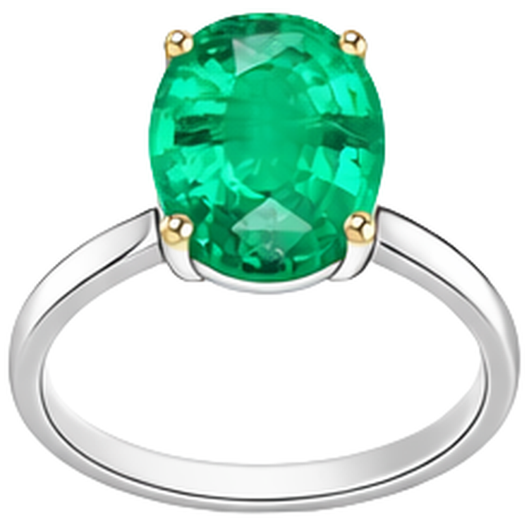Émeraude Ovale Bague avec Gemme en Or 14K Bicolore – vue d'angle